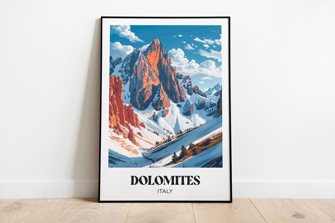 Dolomites Travel Poster, Italy Mountain Landscape
