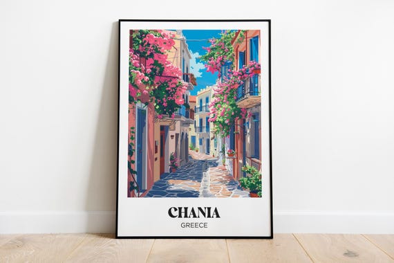 Chania Travel Poster, Crete Watercolor Art Print
