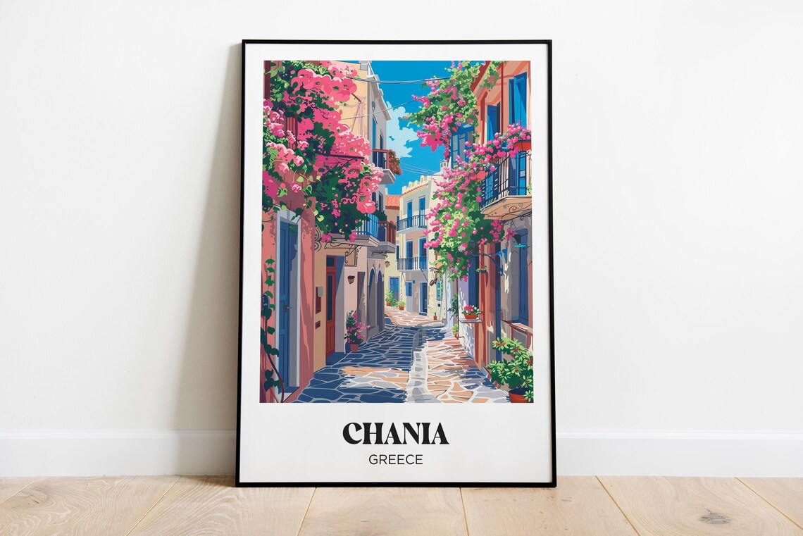 Chania Travel Poster, Crete Watercolor Art Print