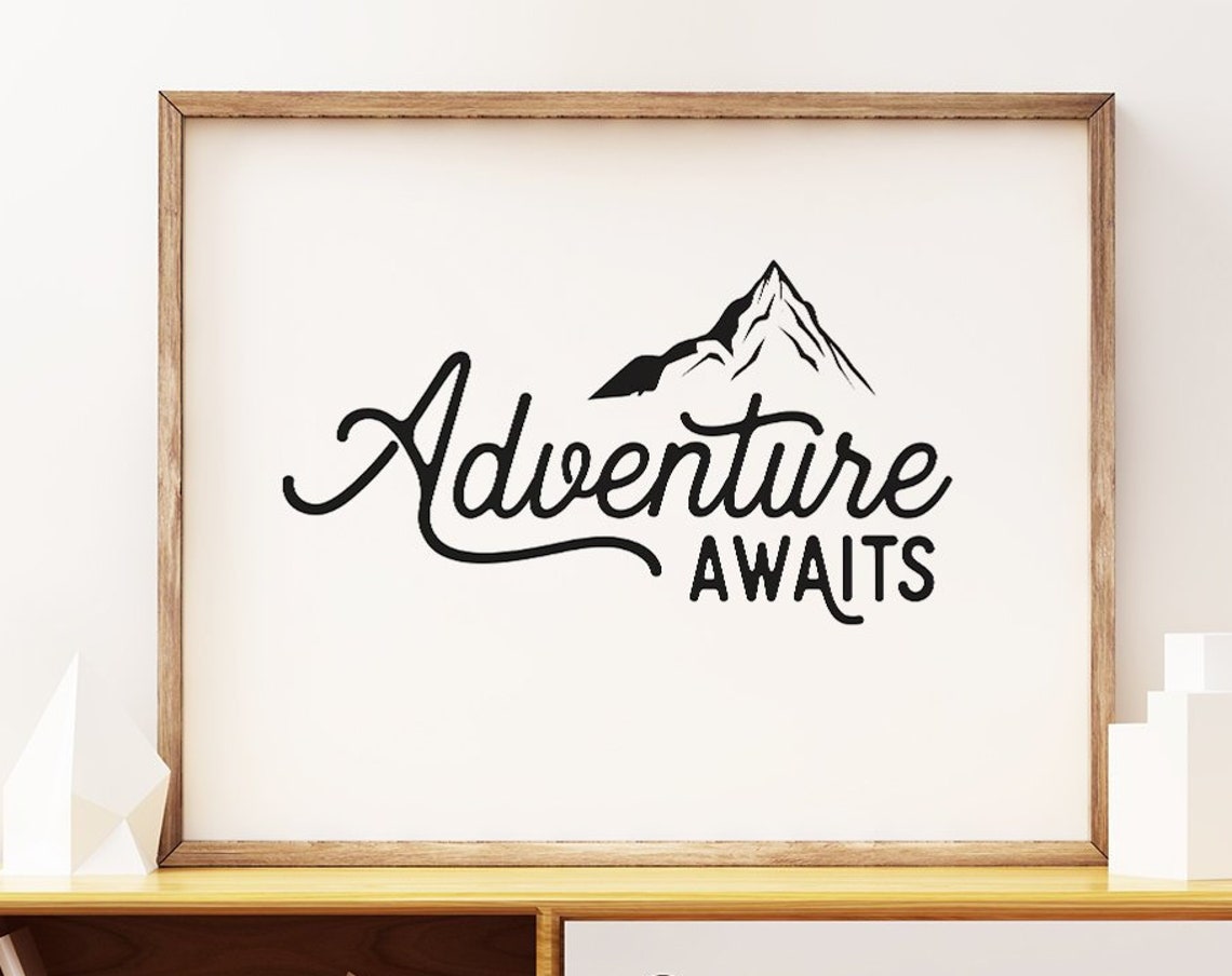 Adventure Awaits Mountain Peak Horizontal Typography Wall Poster