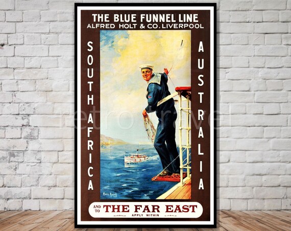 Blue Funnel Line Vintage Ocean Liner Poster South Africa Australia