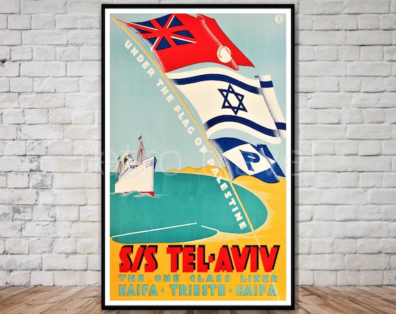 S S Tel Aviv One Class Liner Haifa Trieste Vintage Ship Poster
