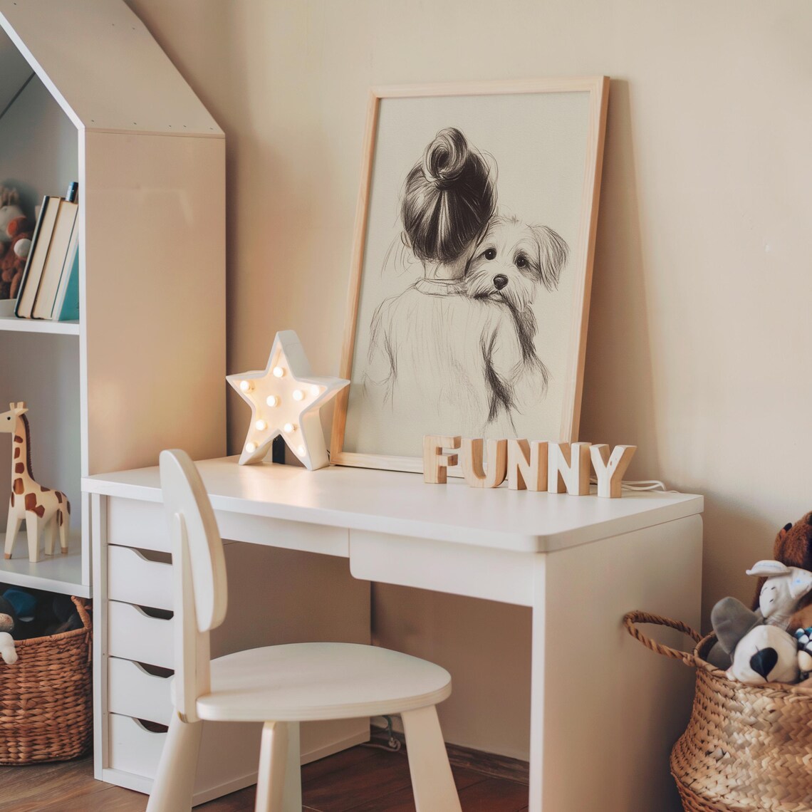 Girl and Dog Nursery Sketch Art Print - Image 2