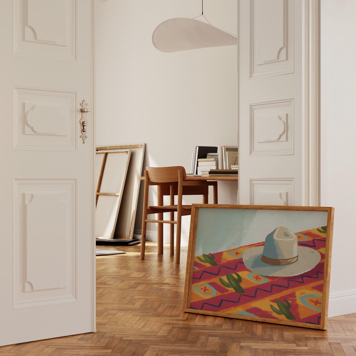 Cowboy Hat On The Colorful Rug Print Southwestern Room Decor Neutral Western Home Art Painting Cowboy Hat Poster Western Art - Image 2