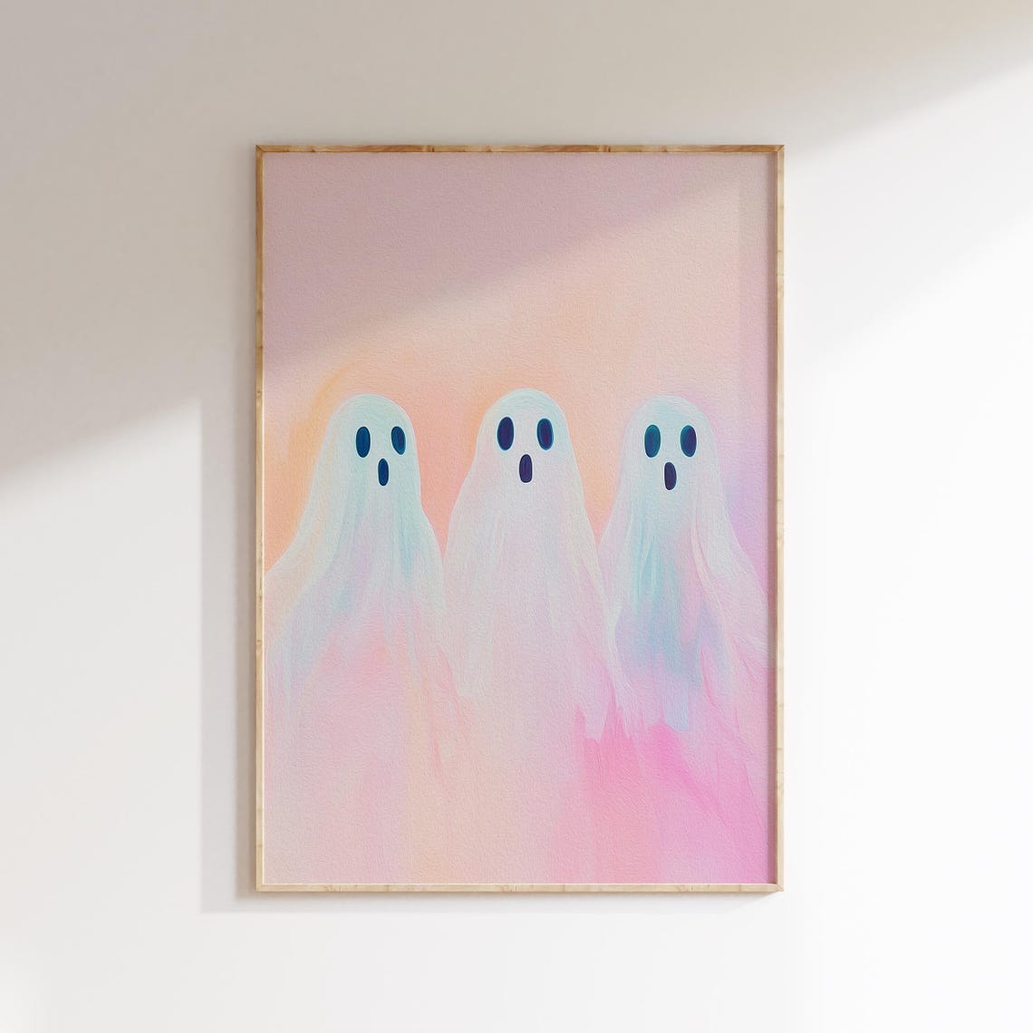 Three Cute Ghosts on Pink Pastel Halloween Background Wall Art - Image 4