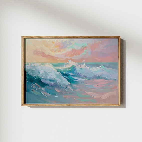 Colorful Abstract Ocean Waves Pastel Beach Painting Horizontal Poster
