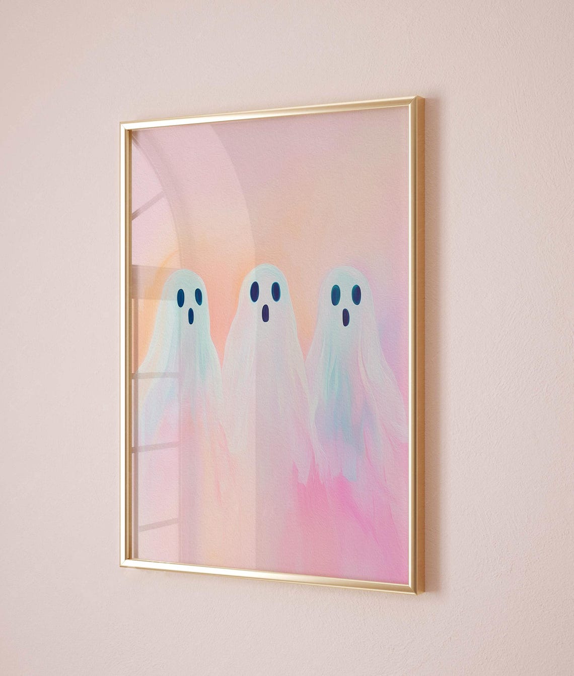 Three Cute Ghosts on Pink Pastel Halloween Background Wall Art - Image 5