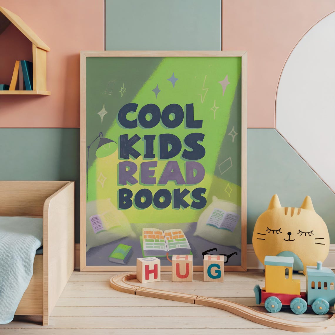 Cool Kids Read Books Green Reading Corner Classroom Kids Room Poster - Image 2