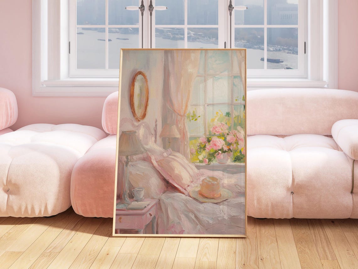 Dreamy Pink Bedroom Interior with Flowers and Morning Light Poster - Image 3