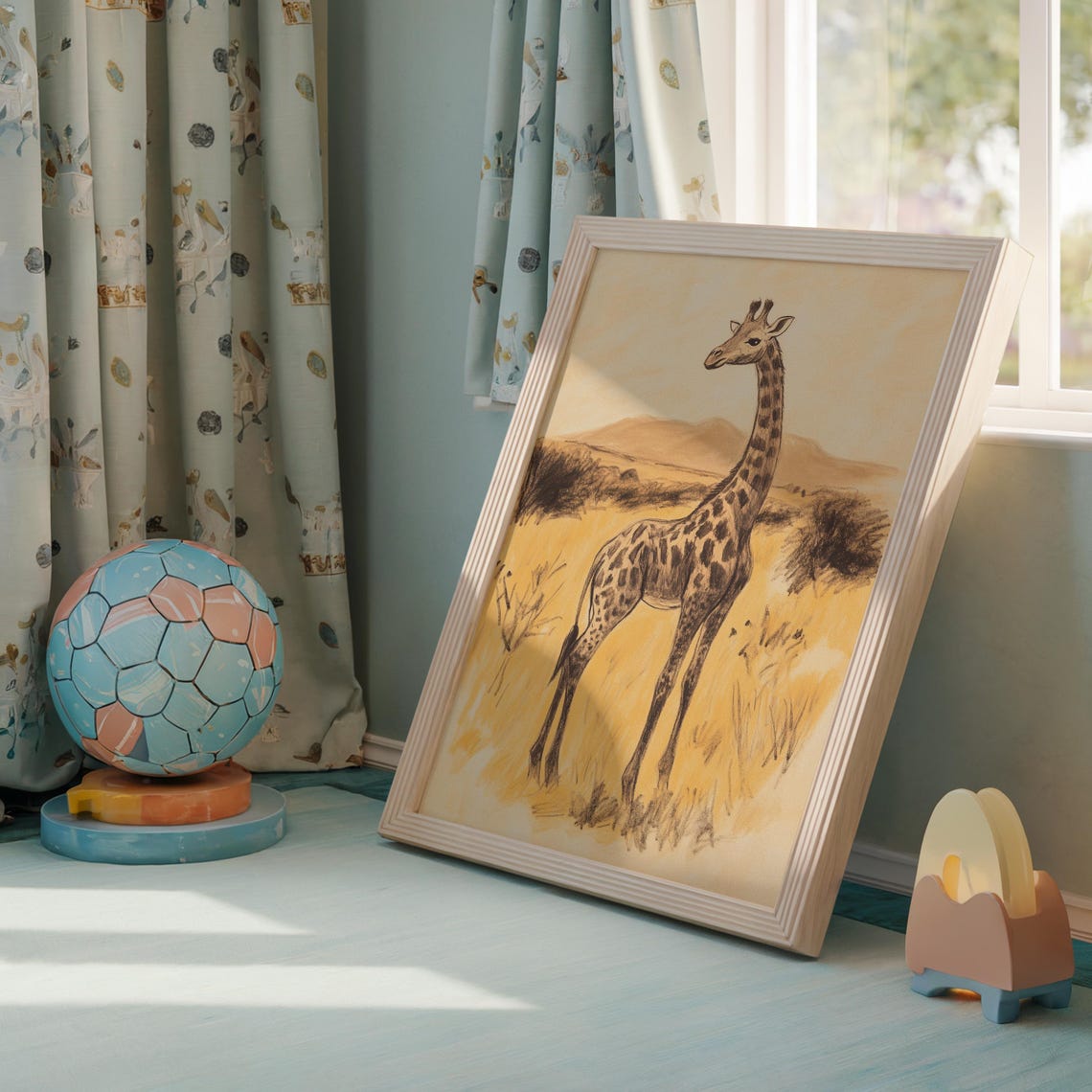Nursery Giraffe Safari Beige Sketch Kids Room Animal Decor Poster - Image 3