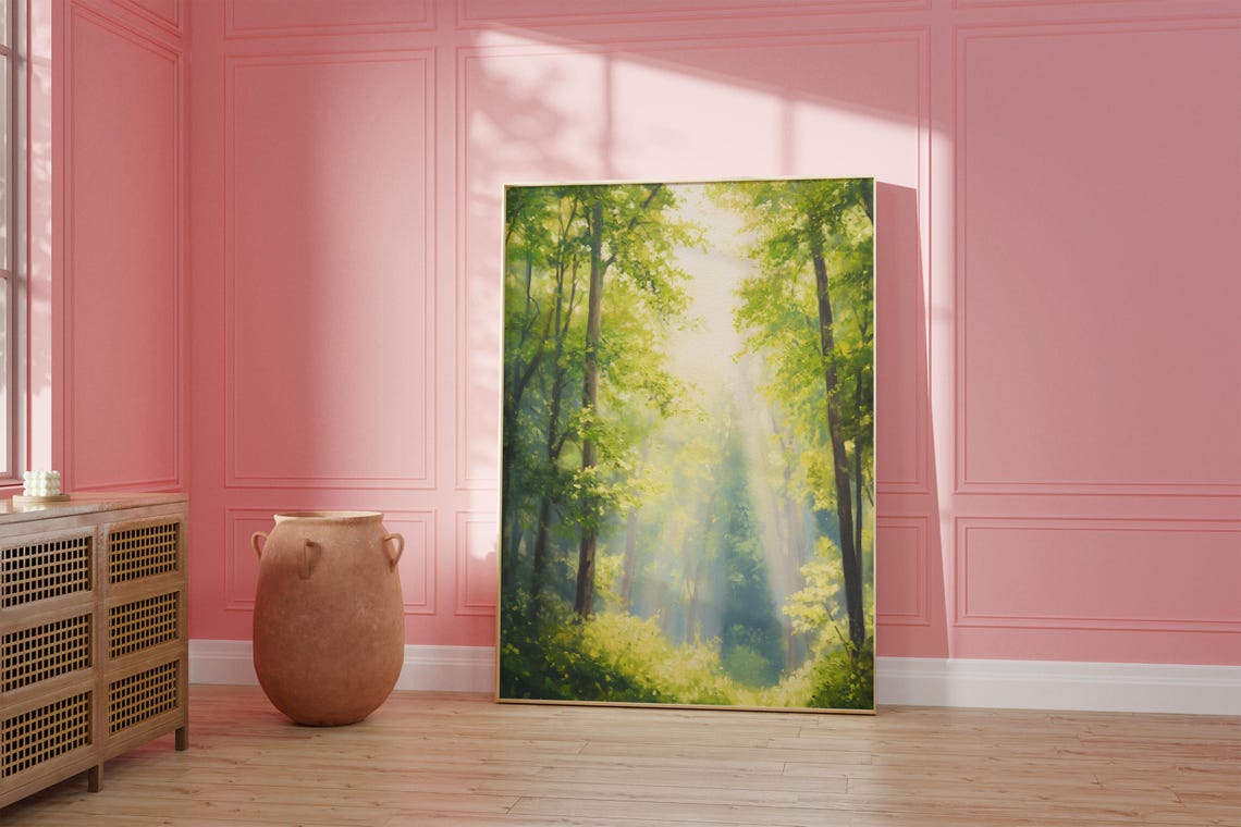 Forest With Sunlight Print Farmhouse Landscape Painting Floral Scenery Artwork Green Trees Artwork Matisse Wall Art - Image 2