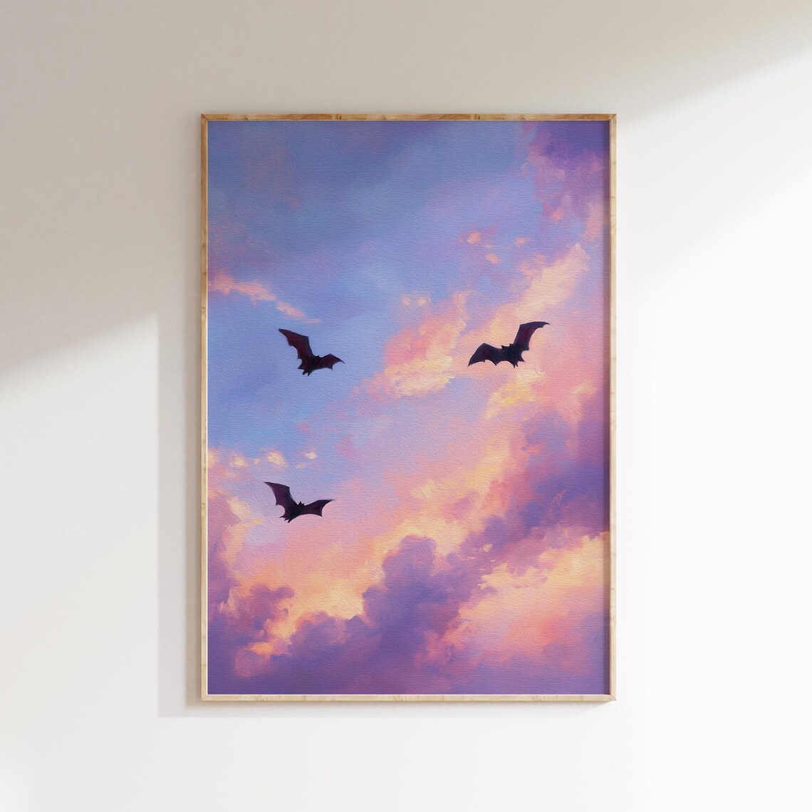 Bats Flying in a Pastel Sky, Pink Halloween Art Print