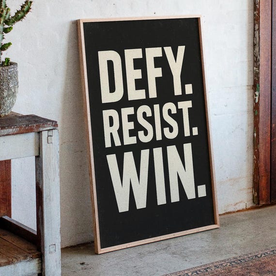 Defy Resist Win Motivational Wall Art Bold Black And White Poster For Gym Office Or Home Power Decor