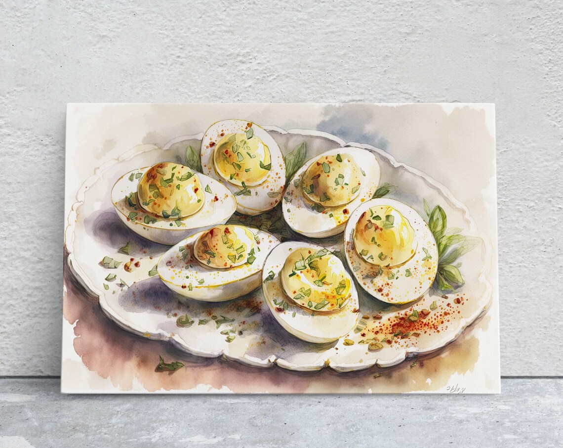 Deviled Eggs Watercolor Art, Kitchen Dining Decor