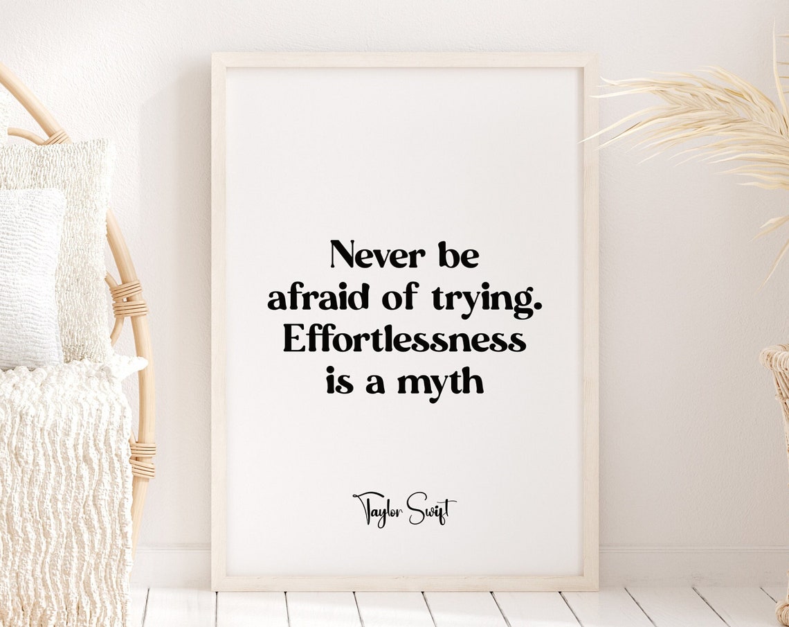 Taylor Swift Quote Never Be Afraid Of Trying Unframed Inspirational Print Pink And Redblack And White