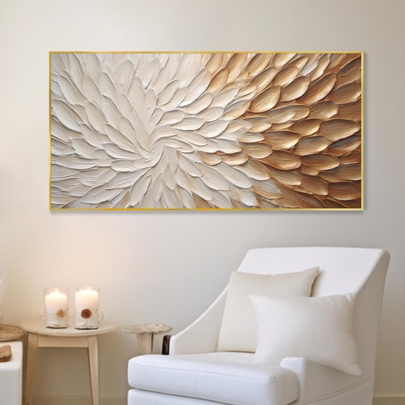 Abstract Floral Oil Painting 3d Petal Texture Knife Painting Gold Modern Minimalist Wall Decor Geometric Modern Art Personalized Gift