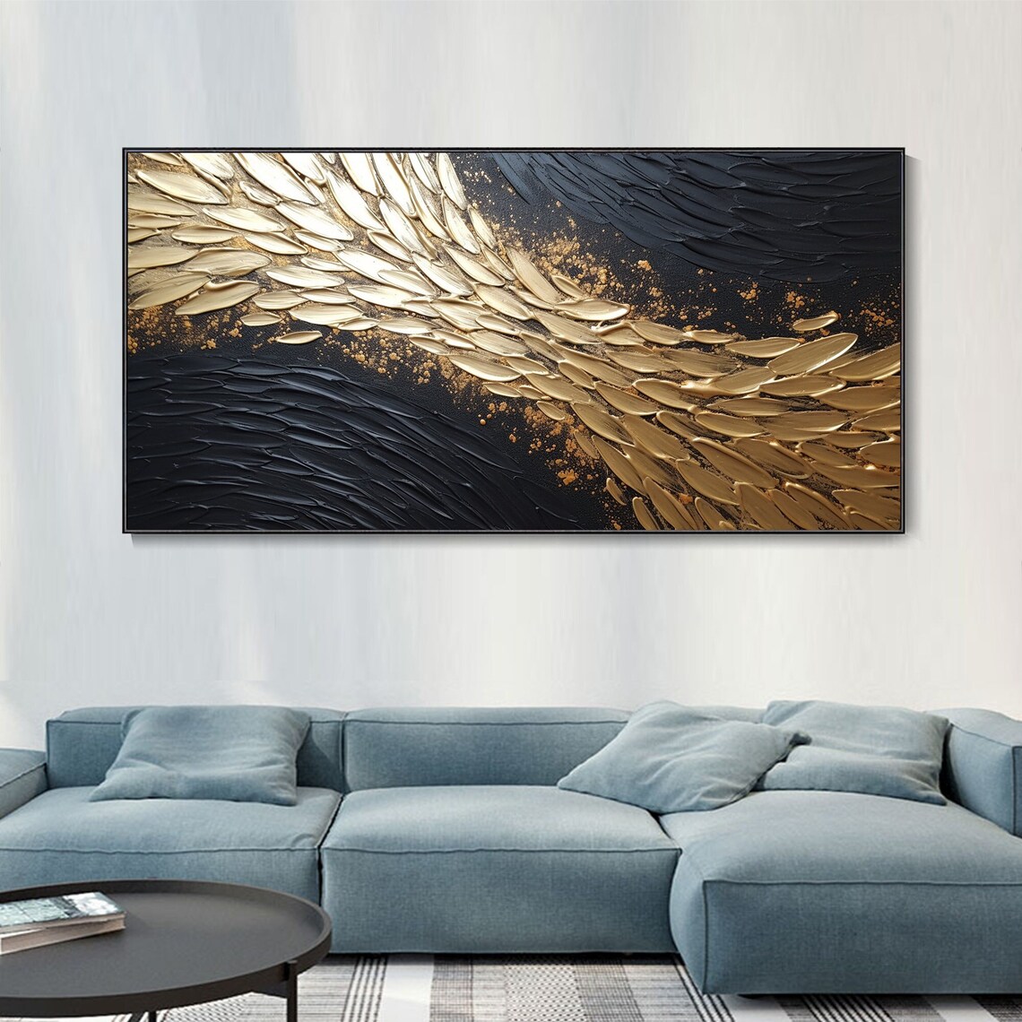 Abstract Golden Wings Oil-Painting-Style Art Print