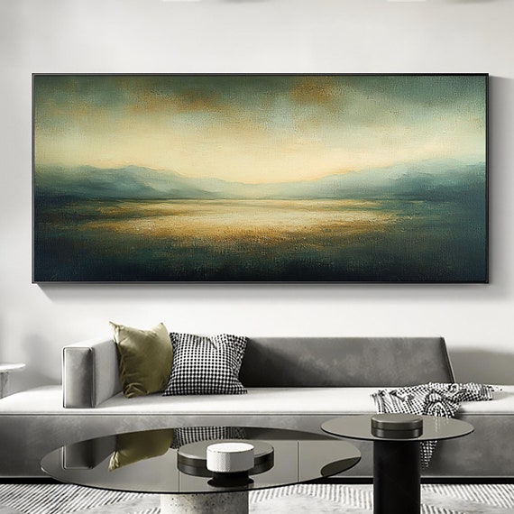 Large Abstract Landscape Oil Painting On Original Mountain Scenery Painting Green Texture Wall Art Modern Living Room Wall Decor