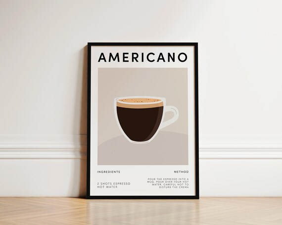 Americano Coffee Print, Kitchen Wall Art Poster