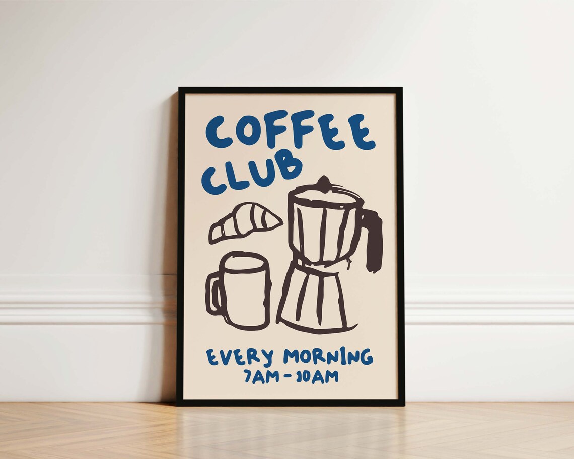 Coffee Club Kitchen Poster, Coffee Lover Art Print