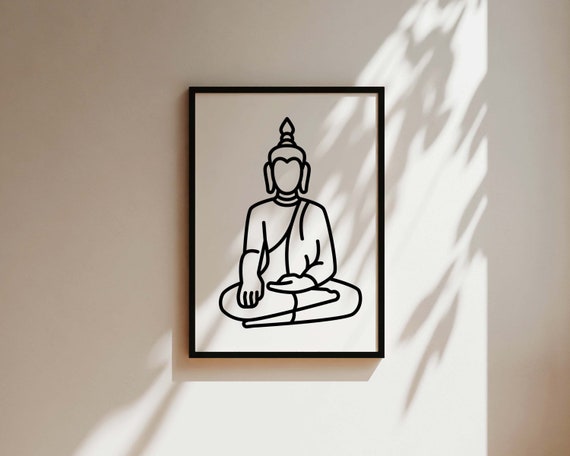 Buddha Line Art Print, Zen Meditation Wall Art