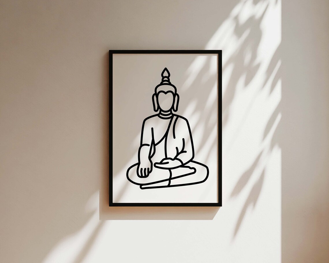 Buddha Line Art Print, Zen Meditation Wall Art