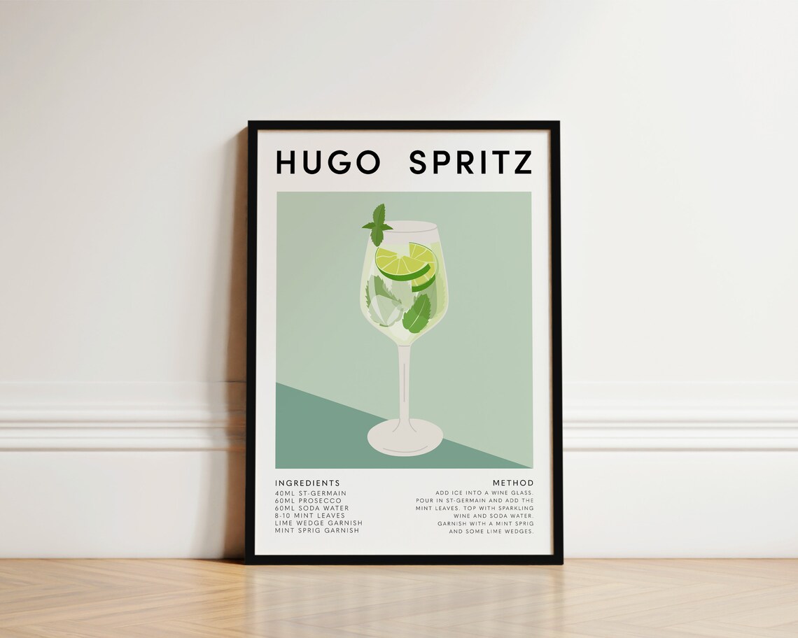 Hugo Spritz Cocktail Art Print, Kitchen Decor