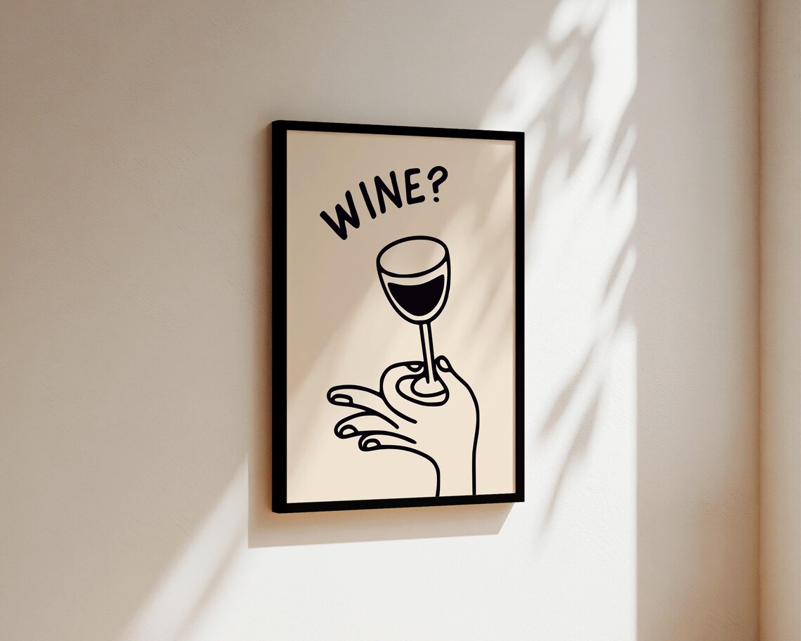 Wine Question Mark Minimal Line Art Kitchen Quote Funny Poster - Image 3