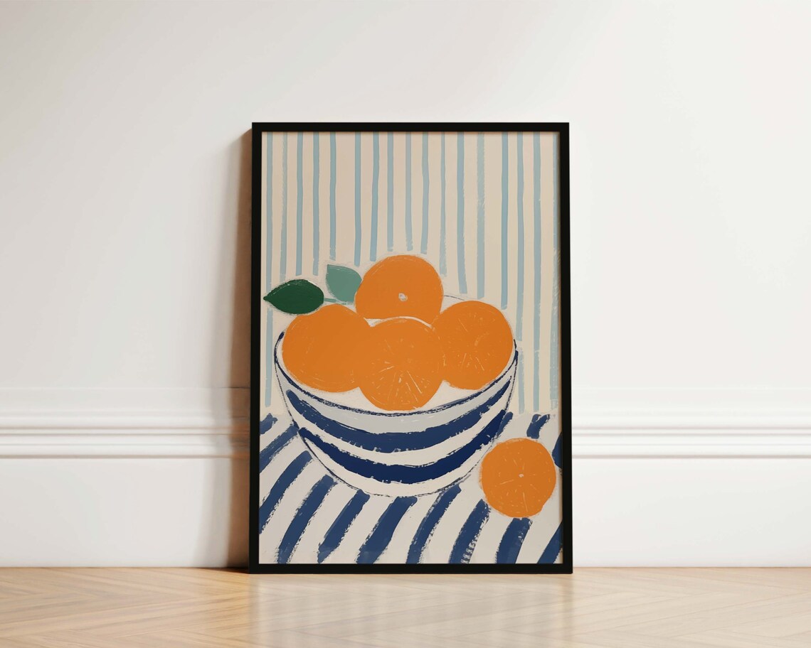 Mid Century Bowl Of Oranges Kitchen Art Print
