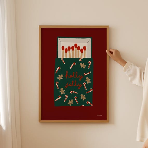 Holly Jolly Matchbox Wall Art Matchbox Print Christmas Wall Art Vintage Matchbox Poster Retro Matchbox Print Cute Holiday Print