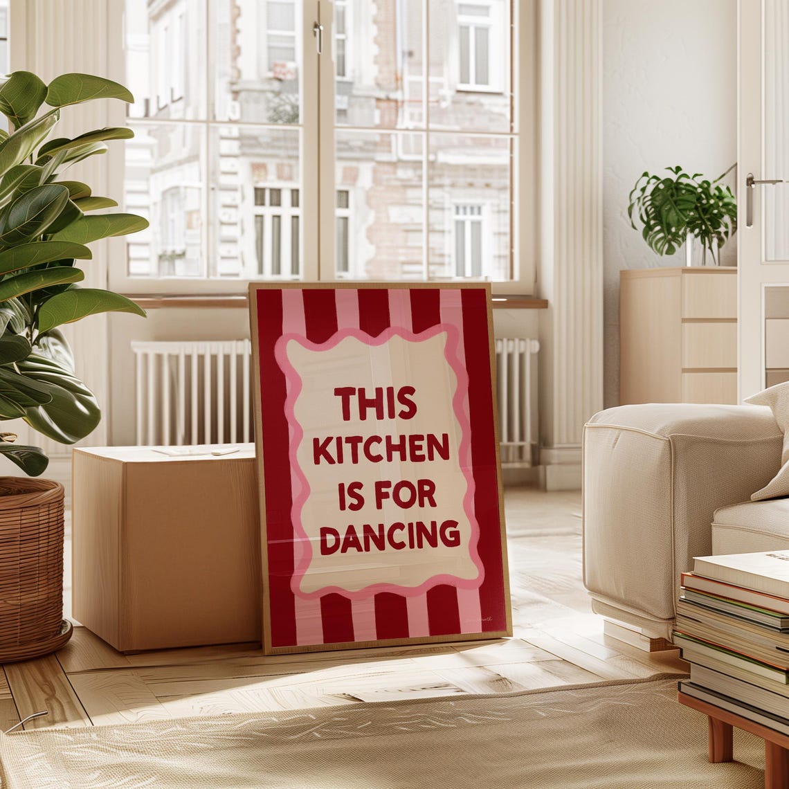 This Kitchen Is For Dancing Red Striped Maximalist Quote Poster - Image 2