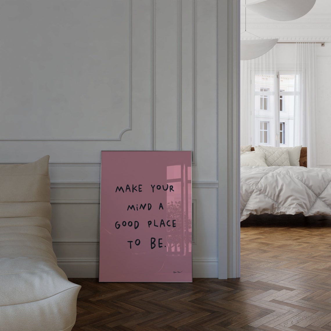 Make Your Mind A Good Place To Be Pink Handwritten Quote Poster - Image 3