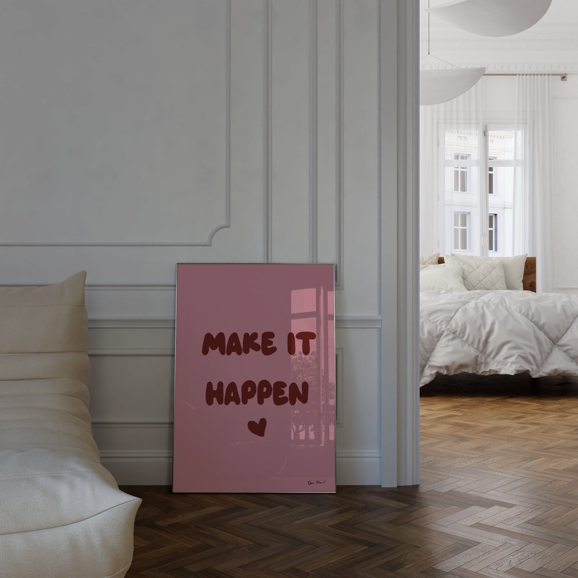 Make It Happen Burgundy Bubble Letter Pink Motivational Quote Wall Art - Image 4