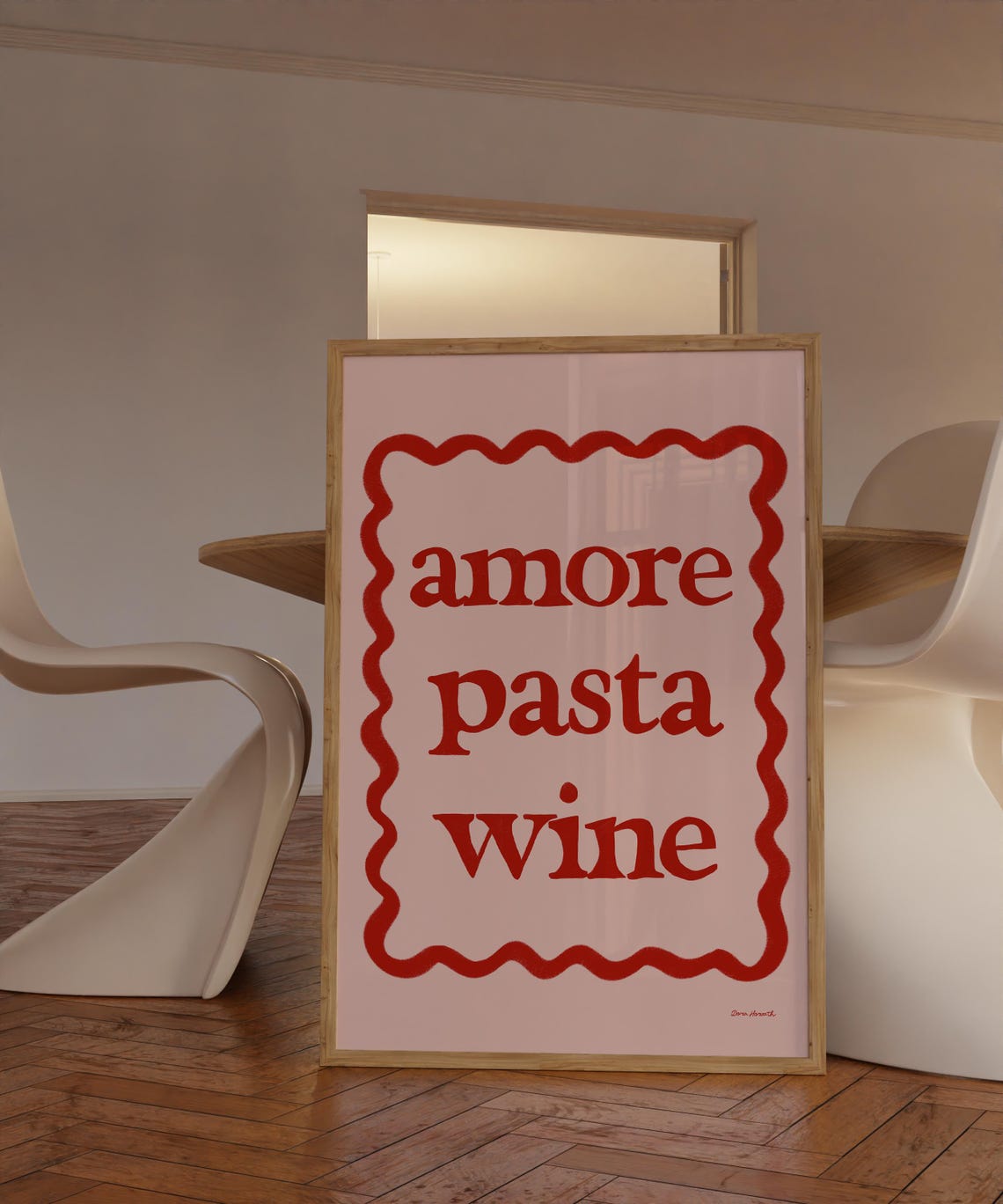 Amore Pasta Wine Pink Red Typography Retro Italian Kitchen Wall Art - Image 4