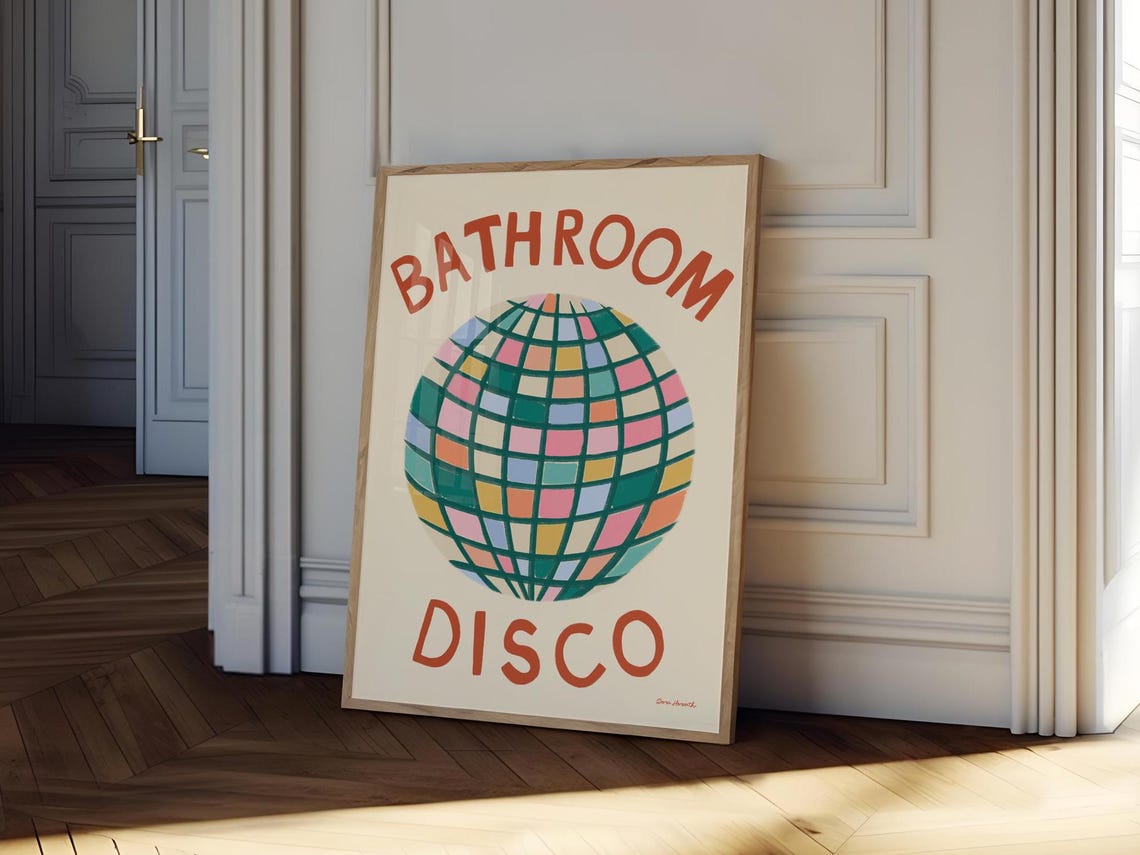 Bathroom Disco Arched Retro Mirror Ball Colorful Party Wall Poster - Image 2