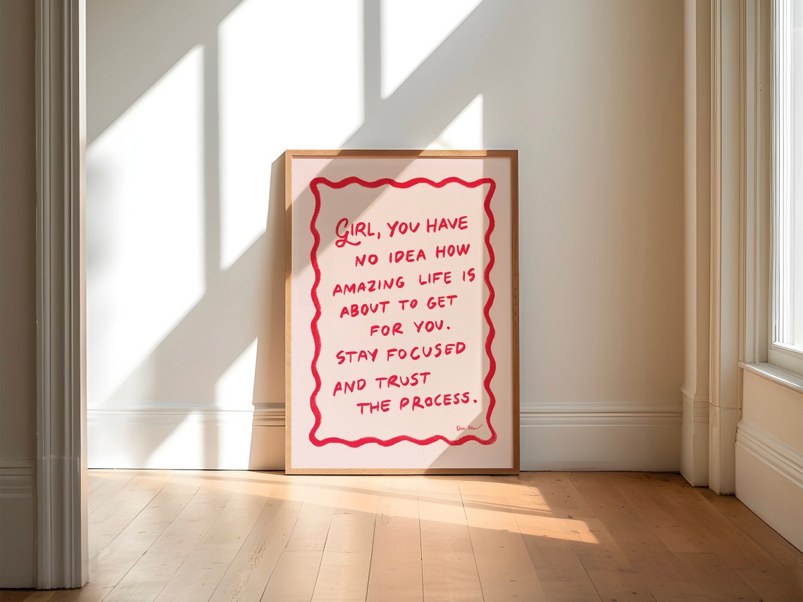 Girl Stay Focused Trust the Process Inspirational Red Quote Poster - Image 3