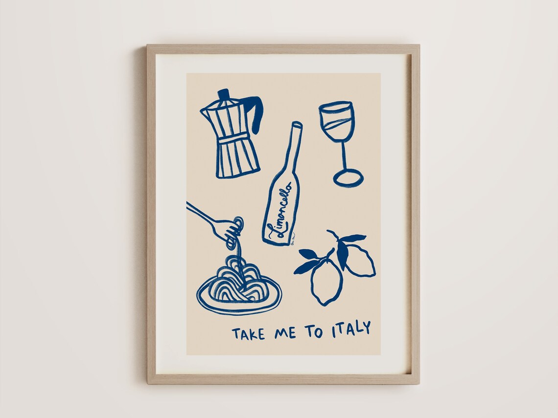 Take Me To Italy Amalfi Limoncello Pasta Sketch Kitchen Poster - Image 4
