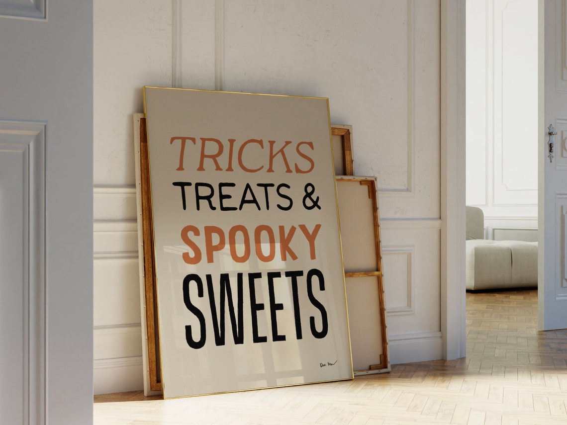 Tricks Treats And Spooky Sweets Halloween Typography Party Poster