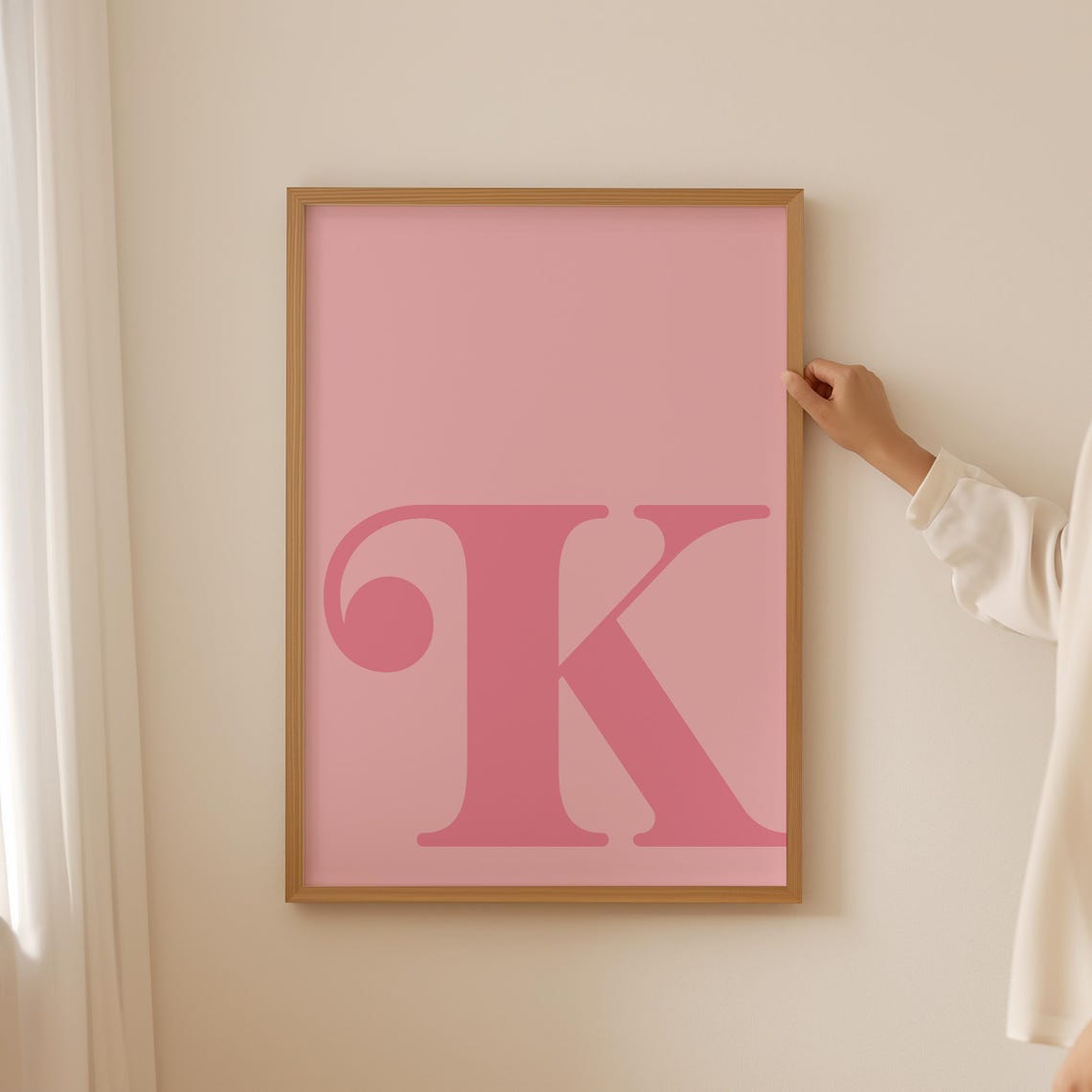 Letter K Pink Serif Monogram Personalized Initial Wall Poster - Image 4