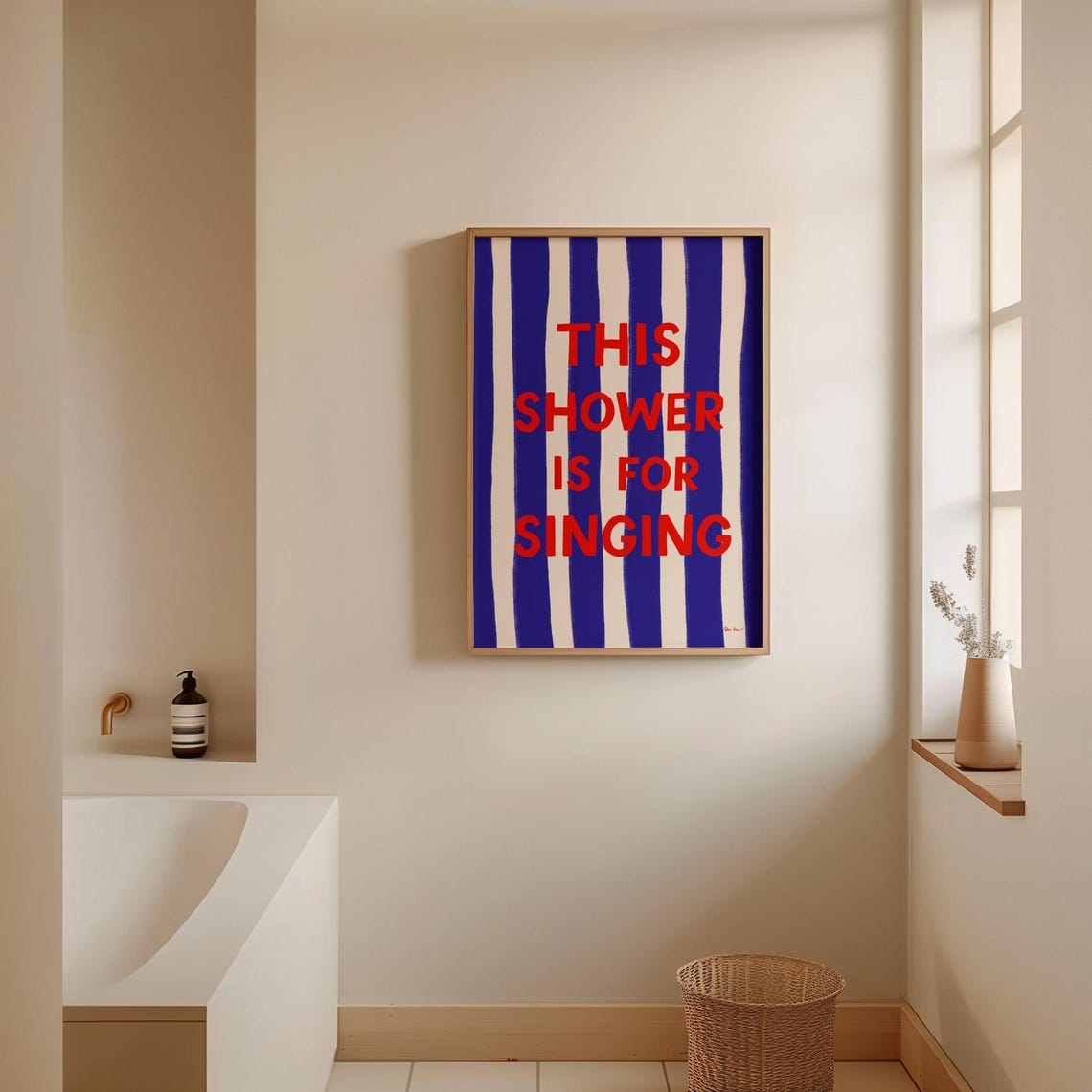 This Shower Is For Singing Blue Striped Bathroom Funny Poster - Image 4
