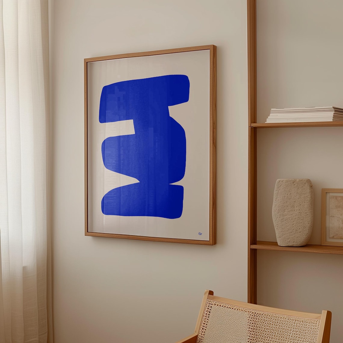 Cobalt Blue Abstract Organic Shapes Minimalist Modern Art Poster
