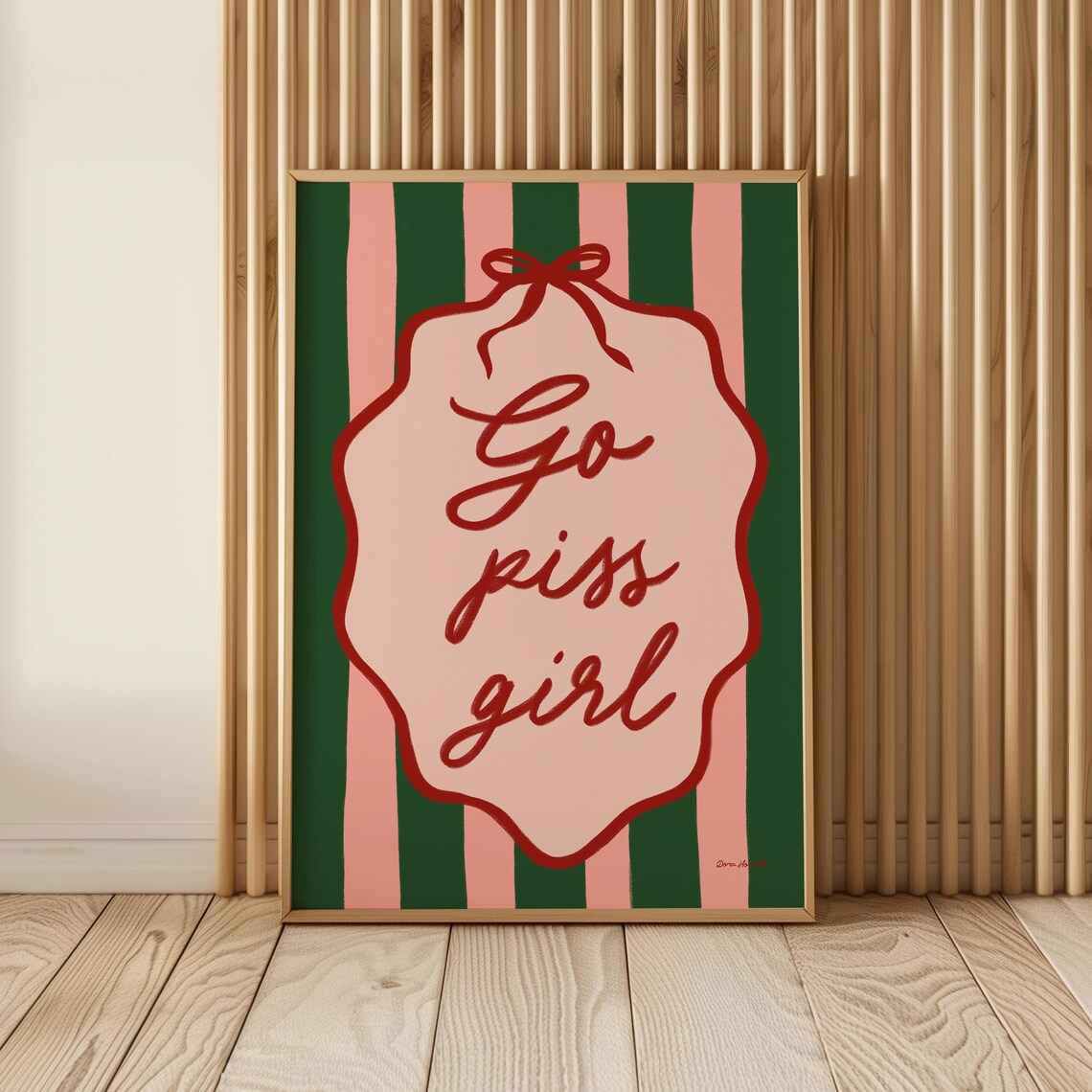 Go Piss Girl Funny Bathroom Quote Pink Green Striped Art Poster - Image 4