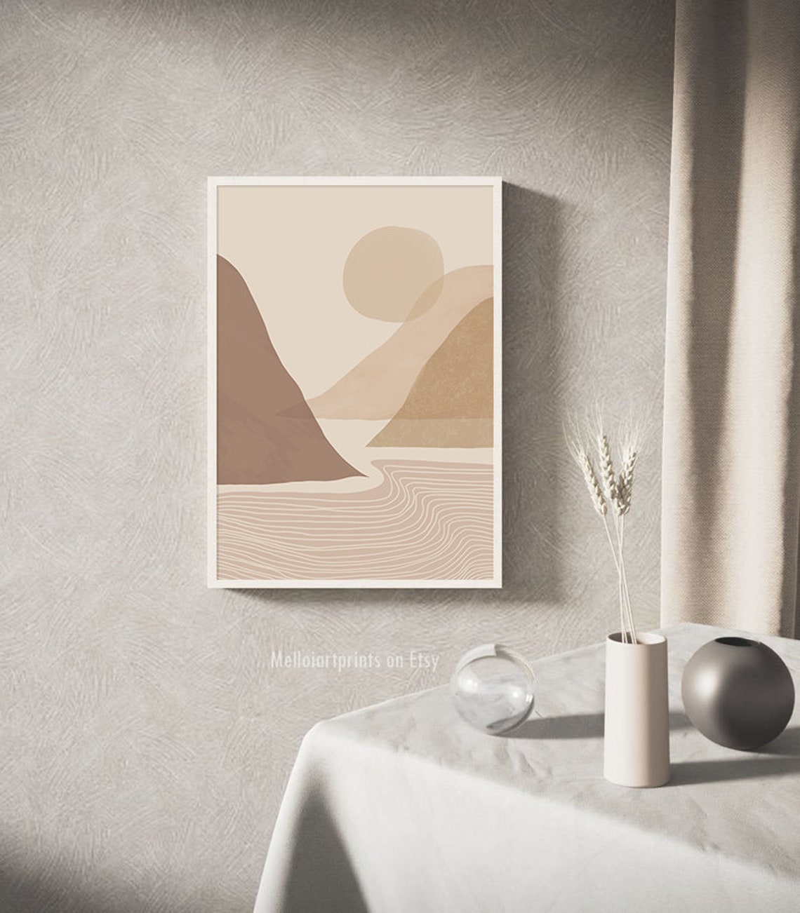 Beige Sun Coastal Abstract Landscape Wavy Water Minimalist Poster - Image 3