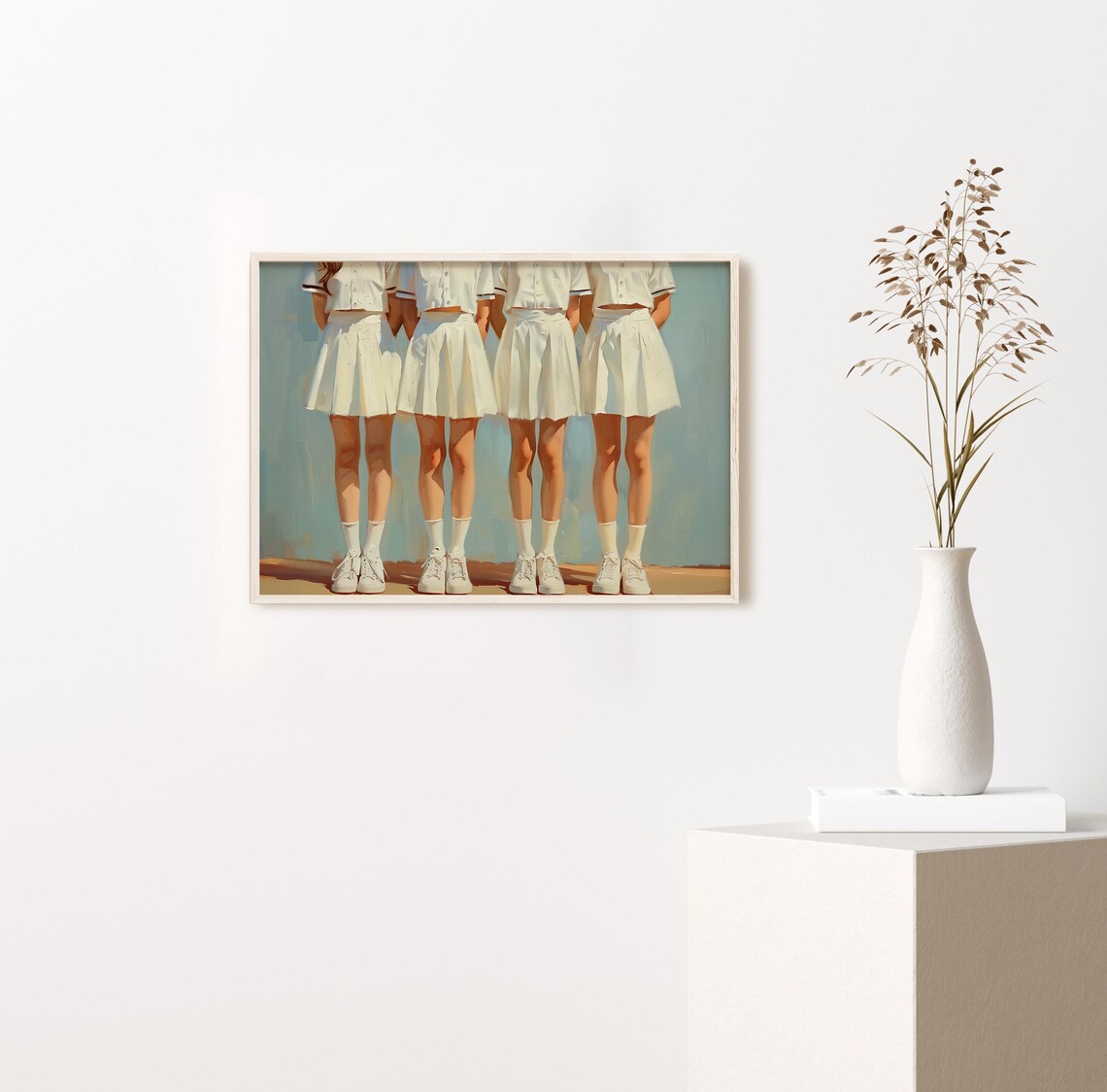 Four Women in Matching White Tennis Outfits Vintage Painting Poster - Image 2
