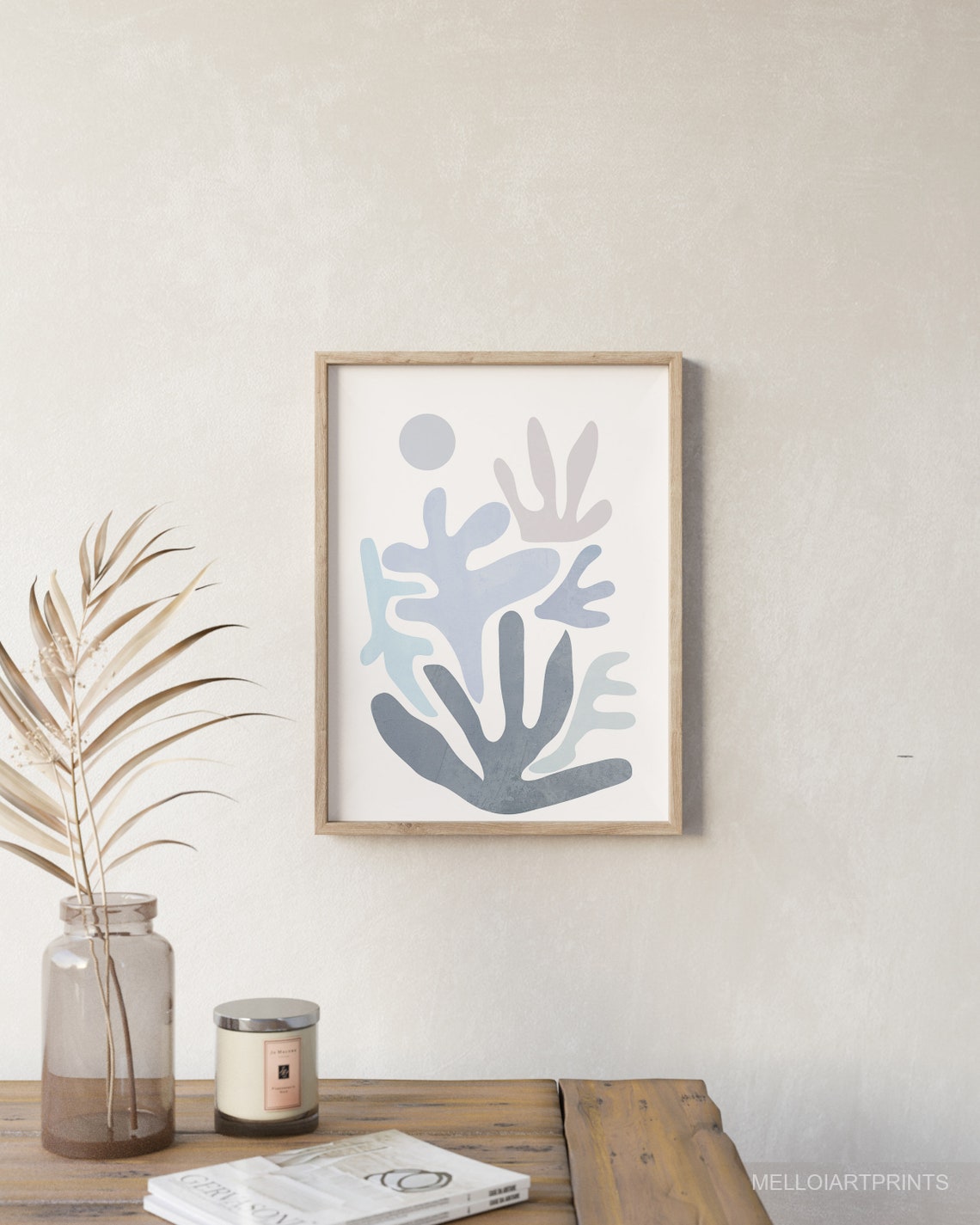 Blue Gray Coral Cutout Shapes Coastal Abstract Modern Wall Poster - Image 3