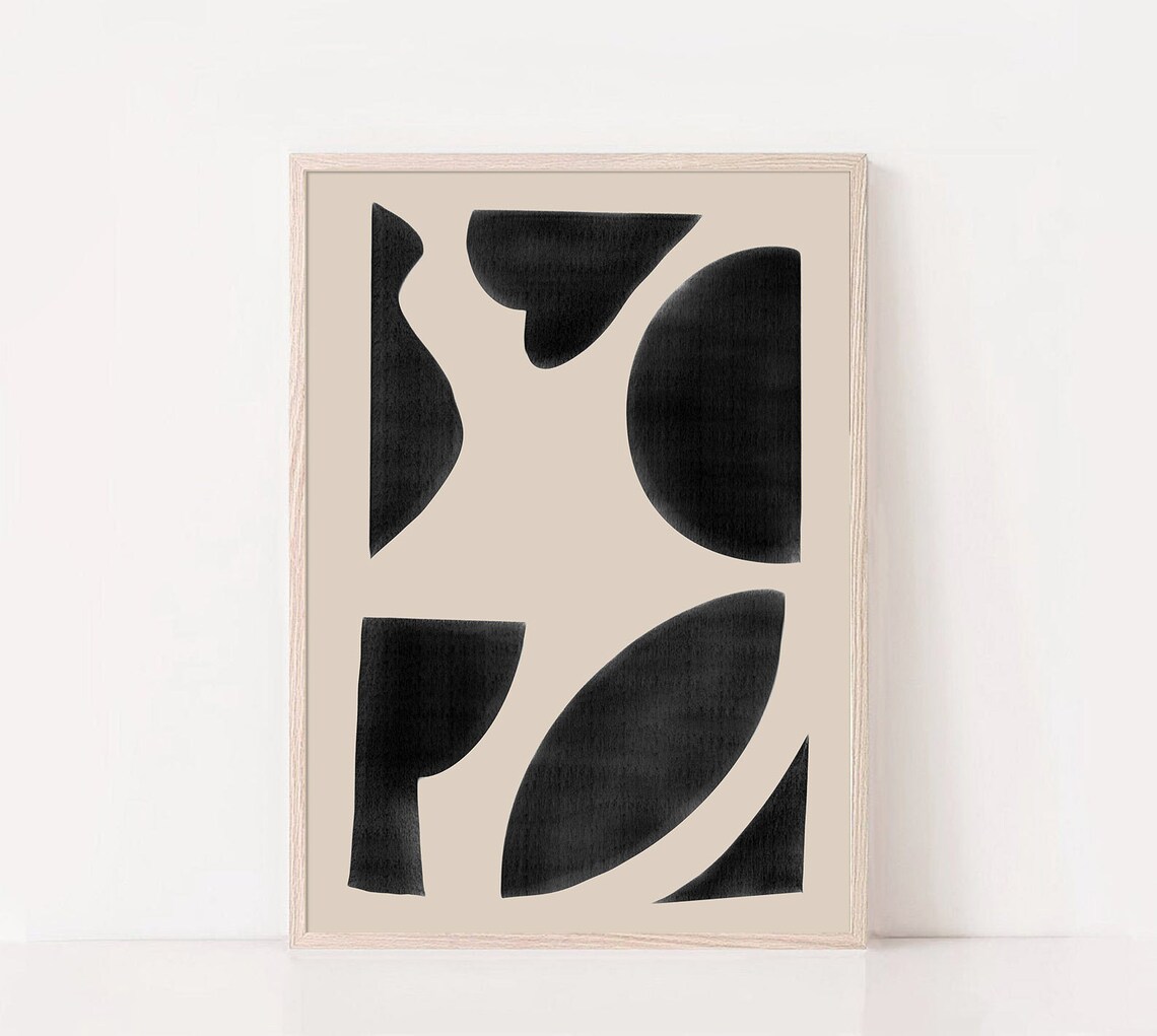 Beige Black Modern Abstract Line Art Print - Image 3