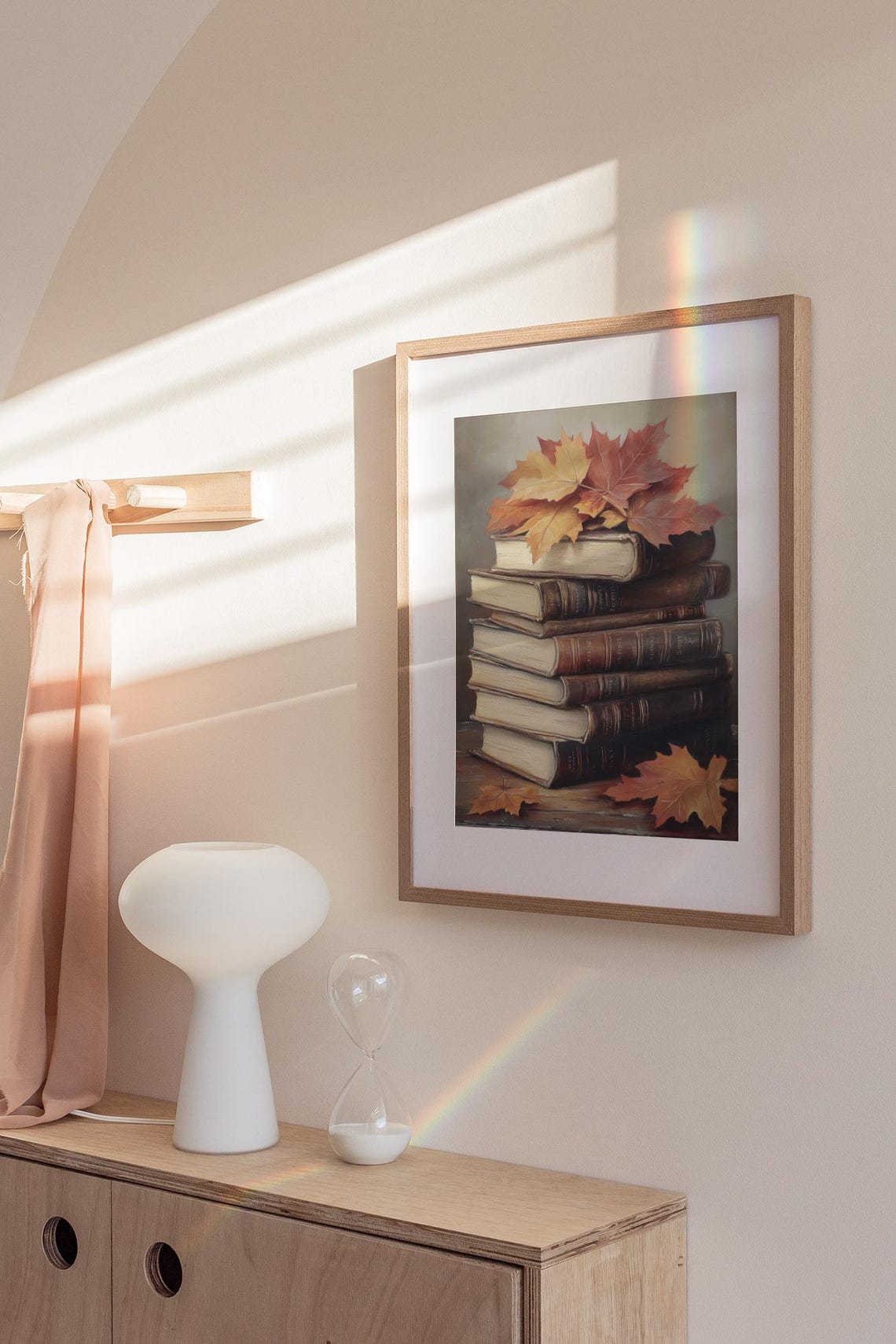 Vintage Autumn Books Painting Fall Maple Leaves Library Wall Poster - Image 3