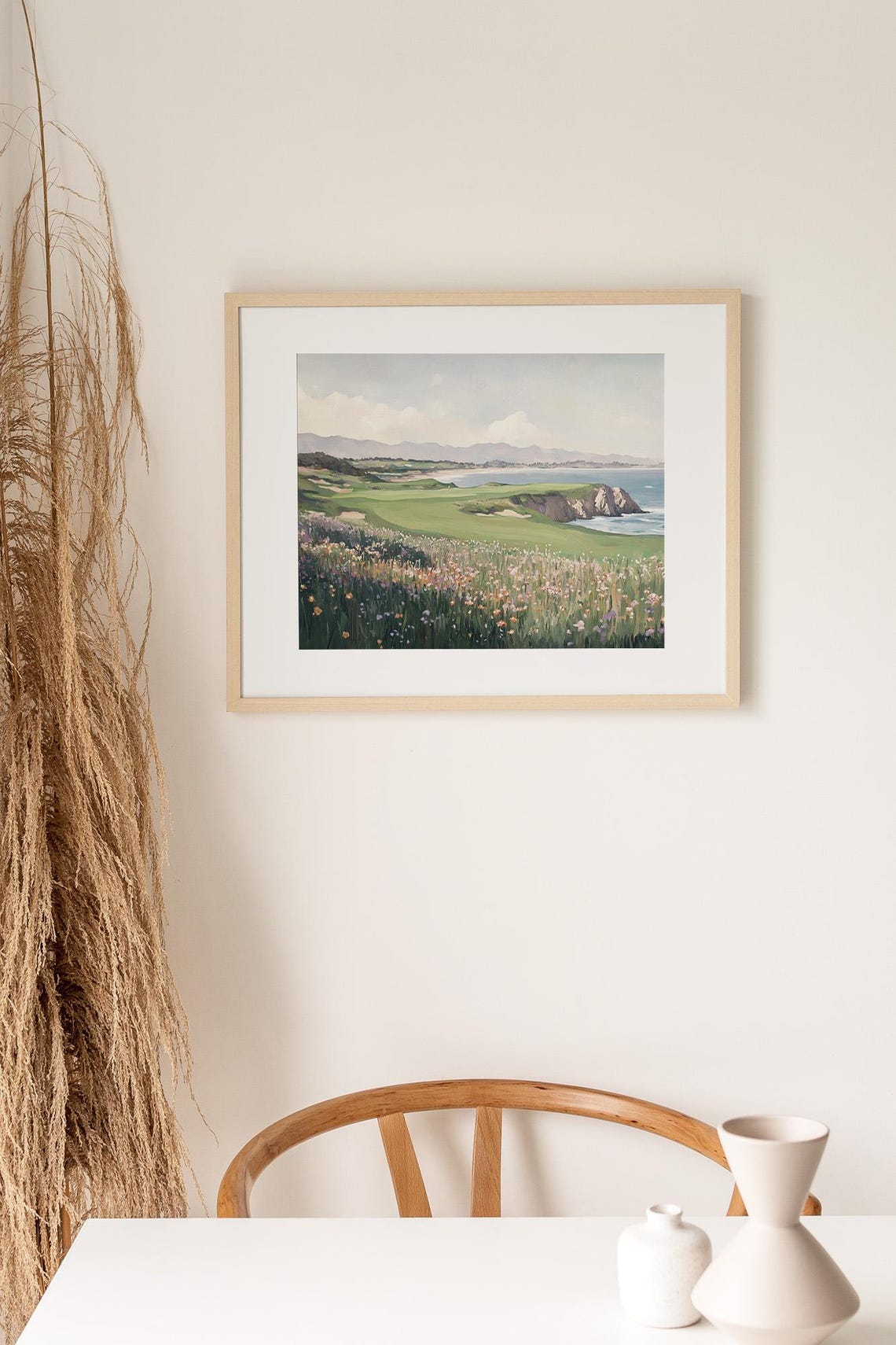 Coastal Golf Course Ocean Cliff Wildflower Meadow Painting Poster - Image 3