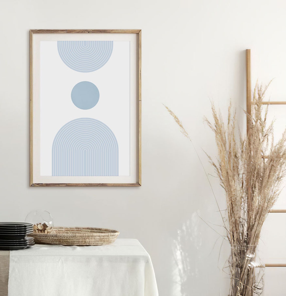 Minimalist Light Blue Geometric Arches Concentric Circles Art Poster - Image 2
