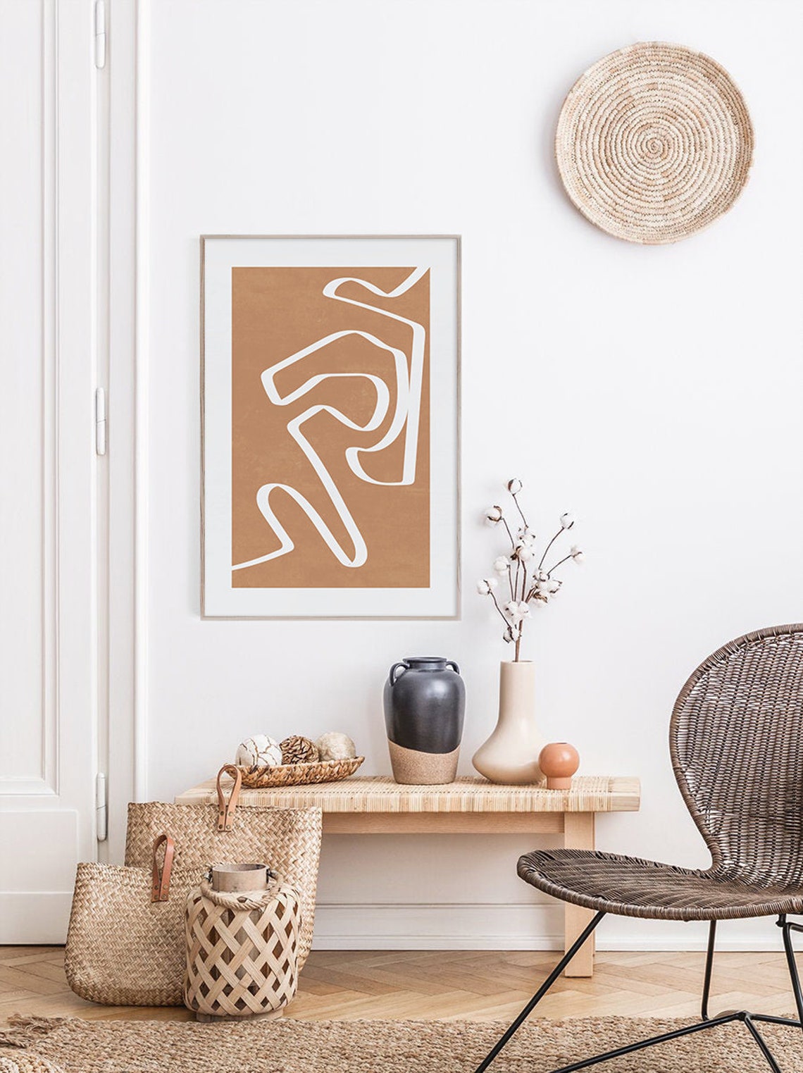 White Line Squiggle on Terracotta Minimalist Abstract Line Poster - Image 2